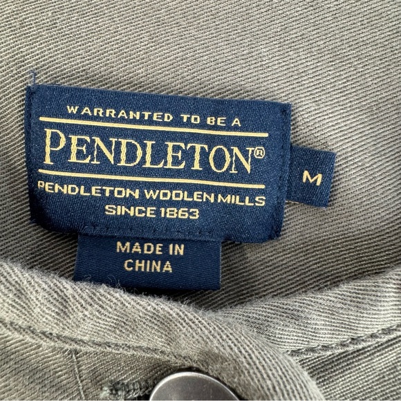 Pendleton Cotton Chino Collarless Khaki green button down jacket women’s medium - Picture 6 of 9